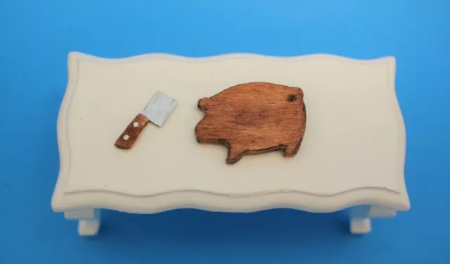 Original OOAK Mini Dollhouse Antique Style PIG Cutting Board & Knife N Woolmer