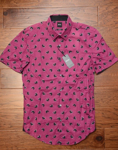 Chemise Homme HUGO BOSS - Coupe Moderne, Manches Courtes Multicolore - Taille M (Occasion TBE)