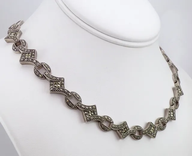 Judith Jack Sterling Silver Marcasite Link Choker Collar Necklace 16" LNB2