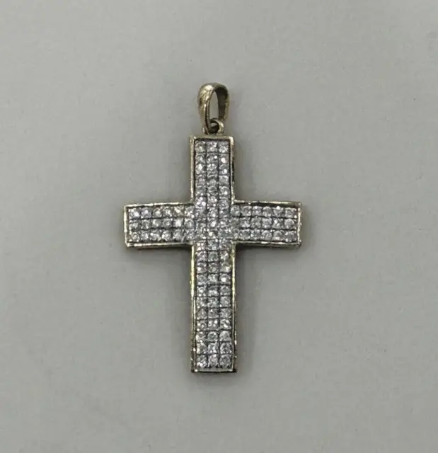 Beautiful 14k Yellow Gold and Rhodium Finish Diamond Set Cross Pendant