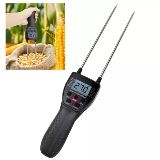 Grain Moisture Tester with 9" Metal Probe for 14 Grains Wheat Corn Rice Peanut