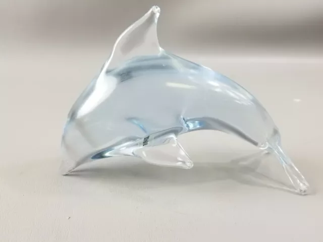 Vintage Hand Blown Art Glass Blue Clear White Aqua Dolphin Numbered