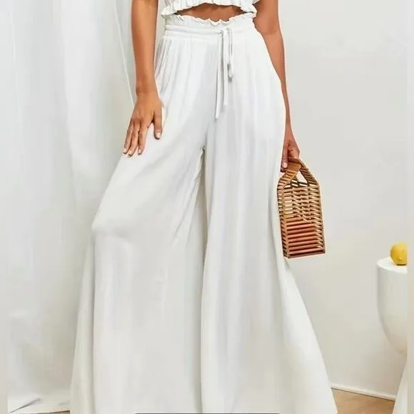 Women's Wide Leg Palazzo Pants / White