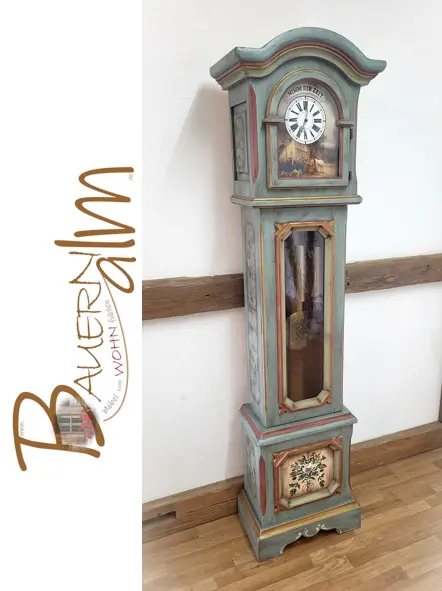 Voglauer Anno 1700 Standuhr massiv Holz Wohnzimmer Dekoration Uhr antik alt blau