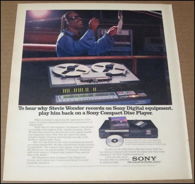 1985 Stevie Wonder Sony CD Player Print Ad Vintage Advertisement Bob Dylan