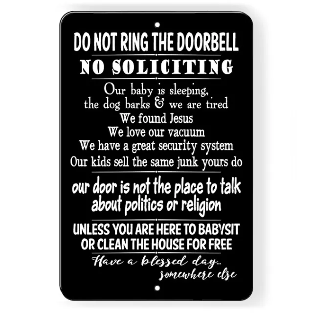 Do Not Ring Bell No Soliciting Baby Sleeping FUNNY Metal Sign 5 SIZES SF024