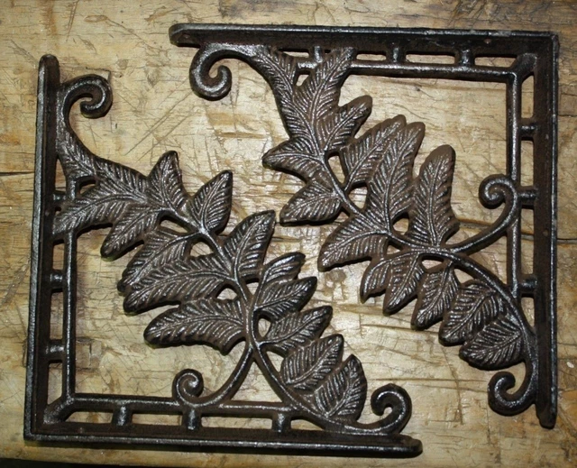 2 Cast Iron Antique Style IVY Brackets Garden Braces Shelf Bracket HD Vine FERN