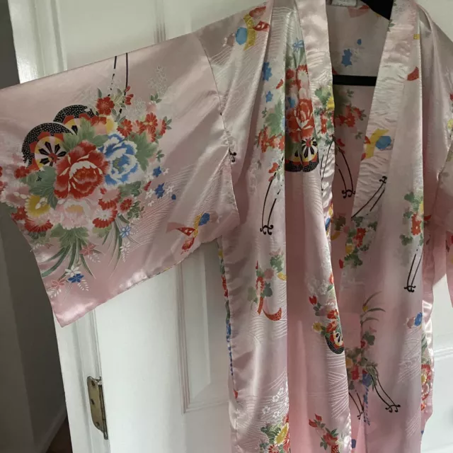 Ichi Ban Women's  Nice Japanese Geisha Kimono Pink Floral Print Open Robe Size M