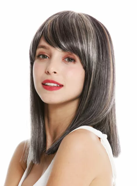 Perruque Femme Longue Jusqu'aux Épaules Lisse Pony Raie Noir Rose Blond Platine