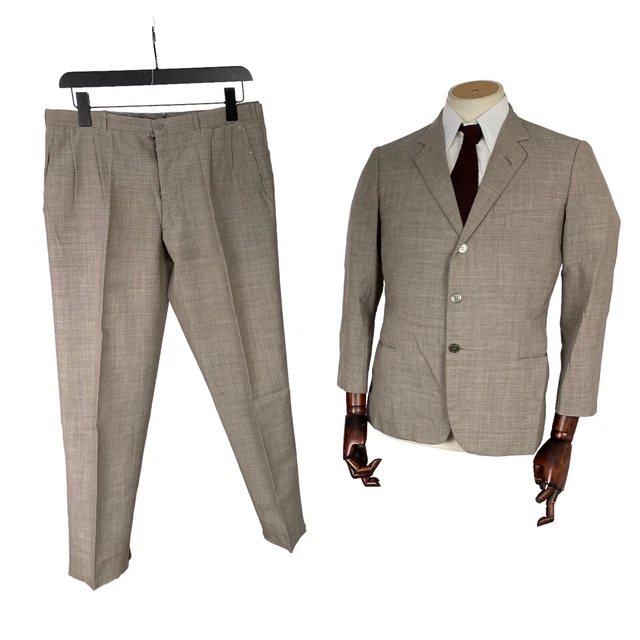 Abito Vintage Italiano Su  misura Leggero Beige Pietra Due Pezzi 36S 32S