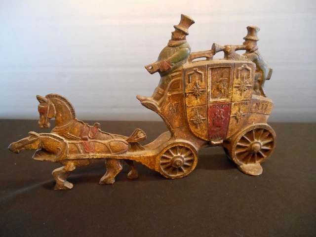Antique Cast Iron DOOR STOP London Royal Mail Carriage Stage Coach Double Sided