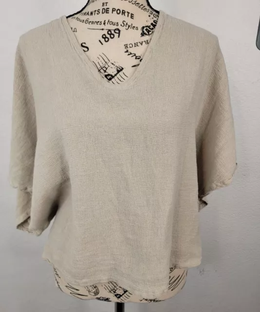 Tempo Paris Tunic Top Womens Small Boxy 100% Linen V Neck Oversized Gauze