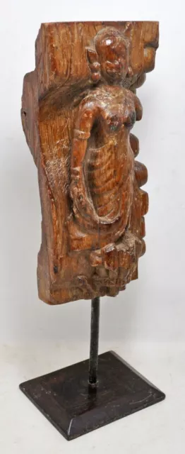 Antico IN Legno Donna Statuina Intaglio Originale Vecchio Molto Sottile a Mano