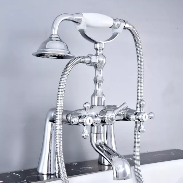 Polished Chrome Brass Deck Mount Clawfoot Tub Faucet With Hand Shower Mixer Tap