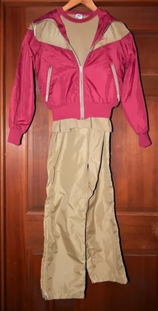 Fantastic Vintage 70'S Nike Swoosh Maroon/Tan Women's Small 3-Piece Track Suit