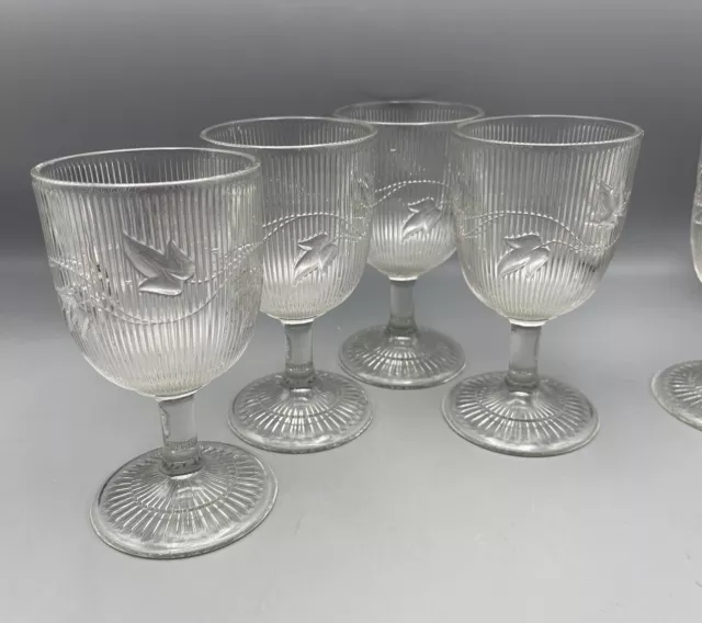 EAPG Hobbs Brockunier & Co Ribbed Ivy Flint Glass Goblets Set Of 4