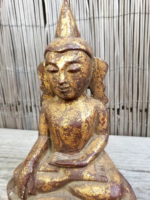 Late 19th Century Burmese Timber Temple Buddha 23cm Tall
