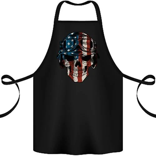 USA Flag Biker Skull Motorcycle Motorbike Cotton Apron 100% Organic