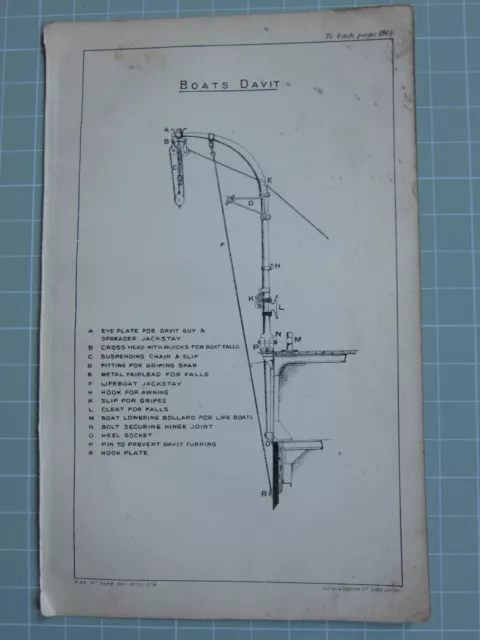 1911 Seamanship Print ~ Boats Davit With Key Hook Plate Heel Socket