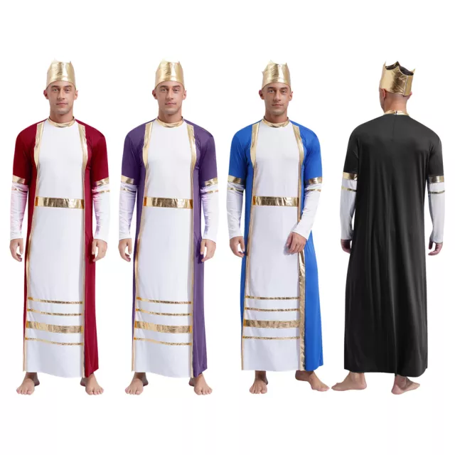 Herren Römer King Robe Kostüm Metallisch Römische Toga Set Lang Kleid Party