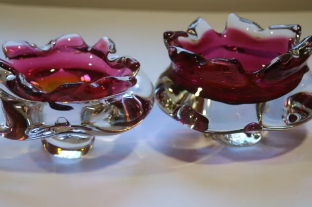 Art Glass Chribska Czech 2 Cranberry Amber Bowls Josef Hospodka 1.5 KG Gift VGC