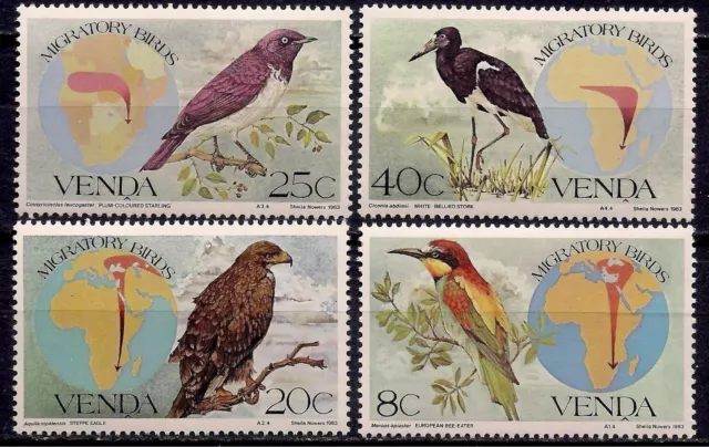 Venda 1983 Migratory Birds Eagle Stork Bee-eater Maps Nature 4v set MNH