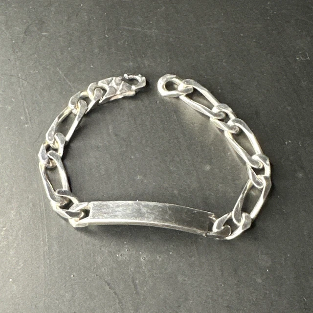 Bracelet Gourmette Ancien En Argent Massif 925, Maille Perle Avec Grenat, Occasion - Bijou Vintage Et élégant Pour Homme Ou Femme