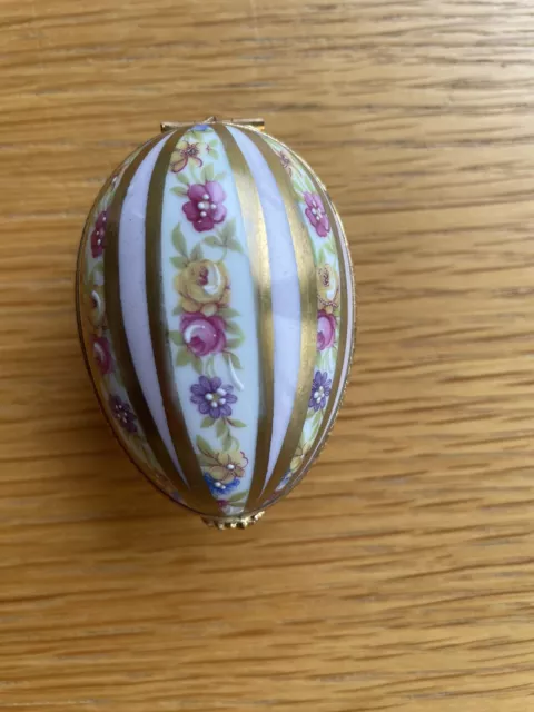 Limoges Dubarry Porcelain Trinket Box Striped Egg 6.4 cm Length VGC