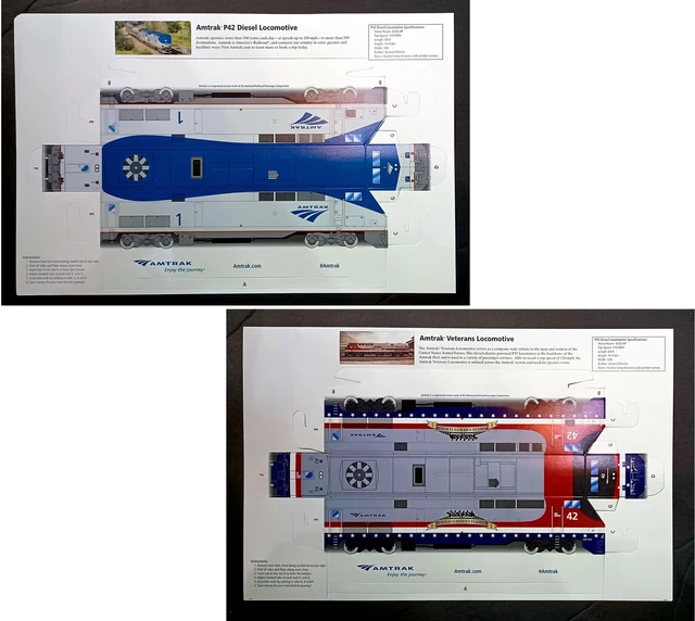AMTRAK P42 RAILROAD LOCOMOTIVE #1 CARDSTOCK Figural COIN BANK & VETERANS #42