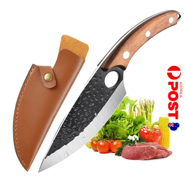Handmade Japanese Chef Knife Forged Meat Cleaver knife Camping Knife w/ Sheath L