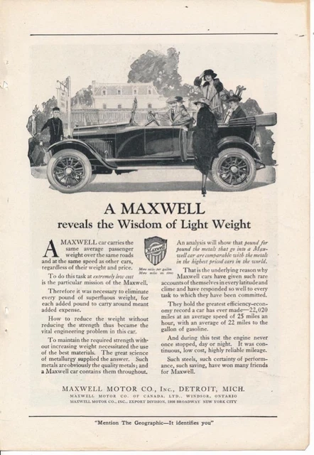 Magazine Ad - 1920 - Maxwell Motor Cars - Detroit, MI