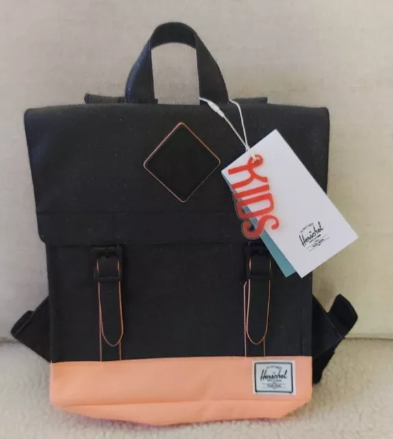 Herschel Supply Co Survey Kids Backpack.Black Sparkle & Neon Peach New With Tags