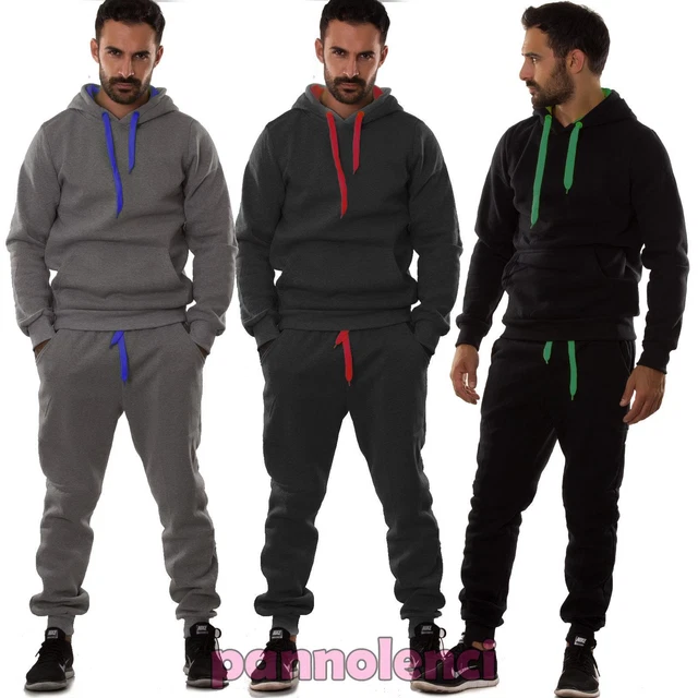 Tuta UOMO felpa pantaloni fitness palestra cappuccio tasche sport nuova S6602