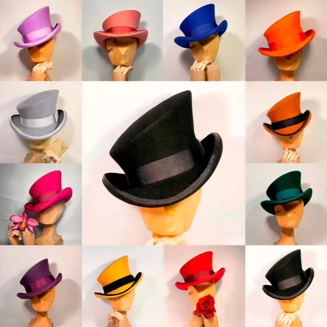 Asymmetric Top Hat Wool Hat Unisex Hat Steam Punk Hat Ribbon Decorative Hat UK~