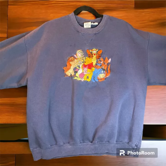 Vintage Disney Winnie The Pooh And Friends Blue Fleece Sweatshirt Size  XL