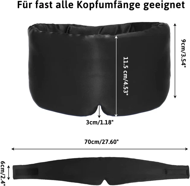 Schlafmaske Herren - Damen Seide Verstellbar Brille Augen Reise Augenbinde Black 4