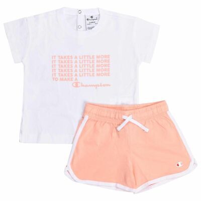 Champion Bambini Ragazze T-Shirt Set Pantaloncini Lifestyle Moda Casual Grafica
