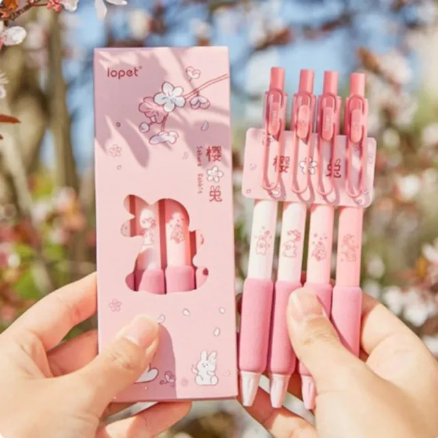 Wear Resistant 4pcs Sakura Rabbit Gel Pens Set Pink Neutral Pen  Student