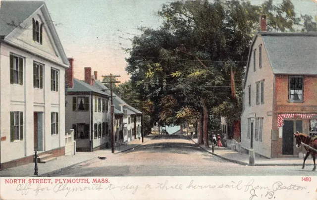 Plymouth MA Massachusetts North Main Street View Downtown Vtg c1906 Postcard K12