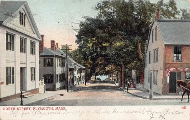Plymouth MA Massachusetts North Main Street View Downtown Vtg c1906 Postcard K12