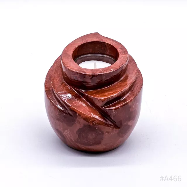 Jaspis Teelichthalter Kerzenhalter Trommelstein Edelstein Rot (6,5 x 10 cm)