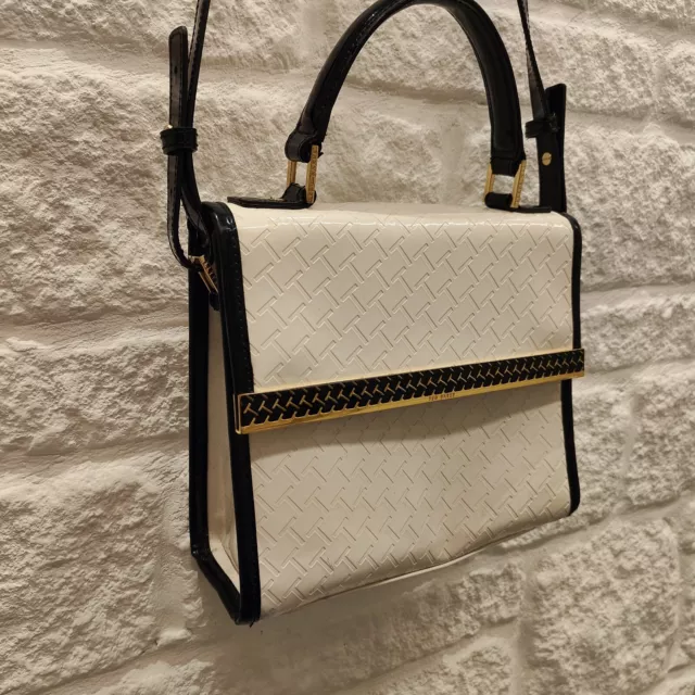 TED BAKER WOMENS White Black Faux Patent Shoulder Bag French Bulldog Handbag 24.99 PicClick UK
