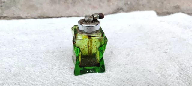1930s Vintage Green Color Cut Glass Perfume Bottle Czechoslovakia G1077