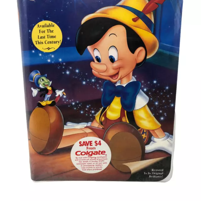 VTG Walt Disneys Masterpiece Pinocchio VHS Tape 239 V Sealed 3