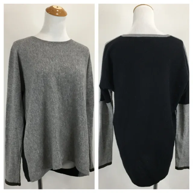 VINCE Womens sz Small Gray Black Colorblock 100% Cashmere Knit Pullover Sweater