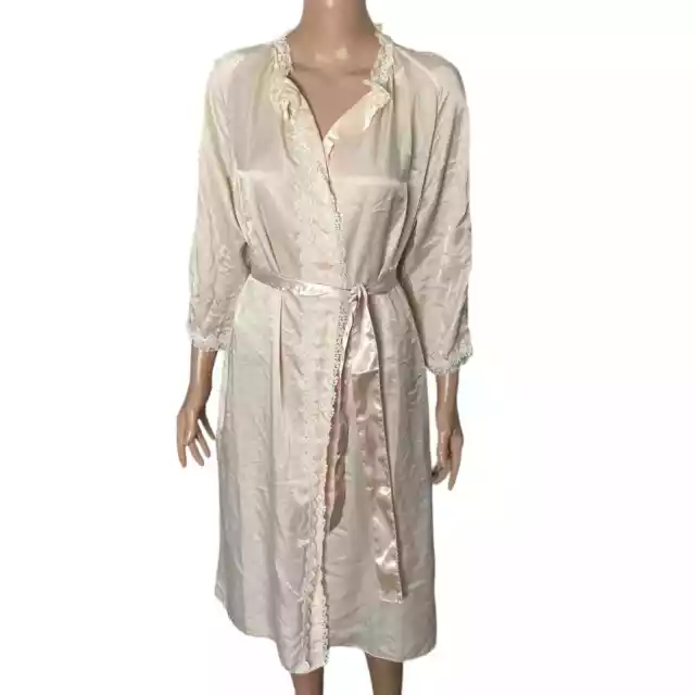 vintage christian dior robe womens small pale pink white lace trim