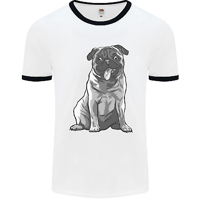 A Happy Pug Funny Dog Funny Mens White Ringer T-Shirt