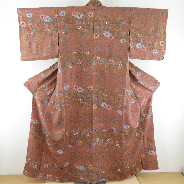 Komon kimono Silk Four seasons floral pattern Brown 63.0inch Women's
