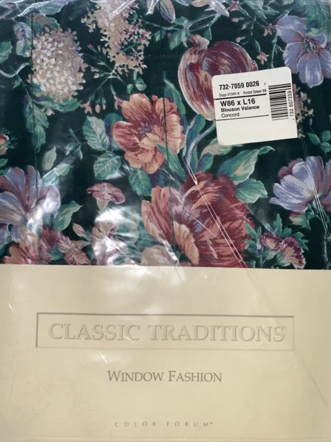 NEW Vtg floral  Concord Blouson Valance Cotton fabric  USA Cottage  green 86X16