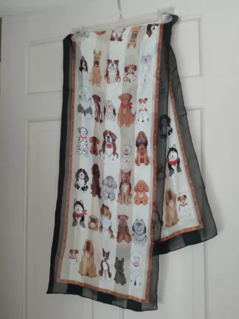 Women's Scarf Various Dog Breeds Silk blend brown with multi-colored dogs